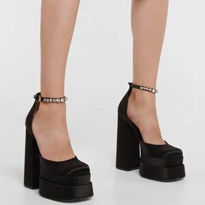 PAYDVOIER Platform Chunky High Block Heels Ankle Strap Buckles Wedge Pumps
